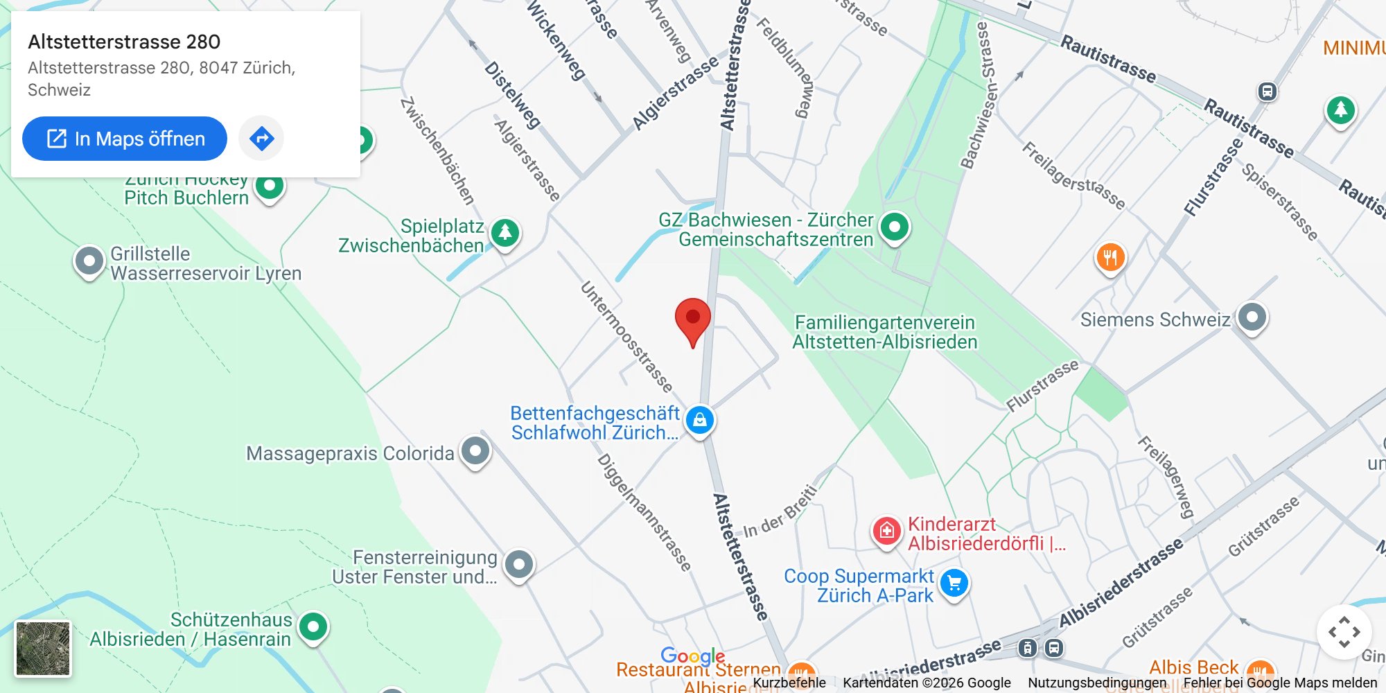Karte: Altstetterstrasse 280, 8047 Zürich